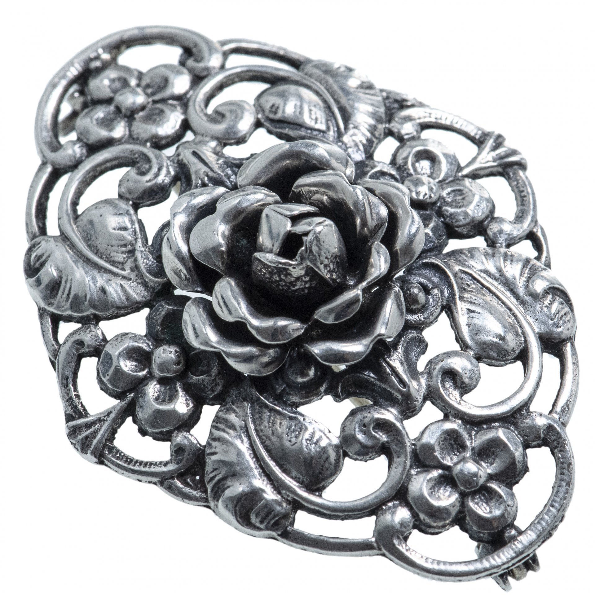 Брошь антикварная "Роза", серебро 835 пр., Германия, 1900-1950 гг.