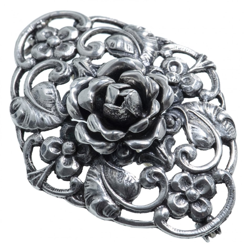 Брошь антикварная "Роза", серебро 835 пр., Германия, 1900-1950 гг.