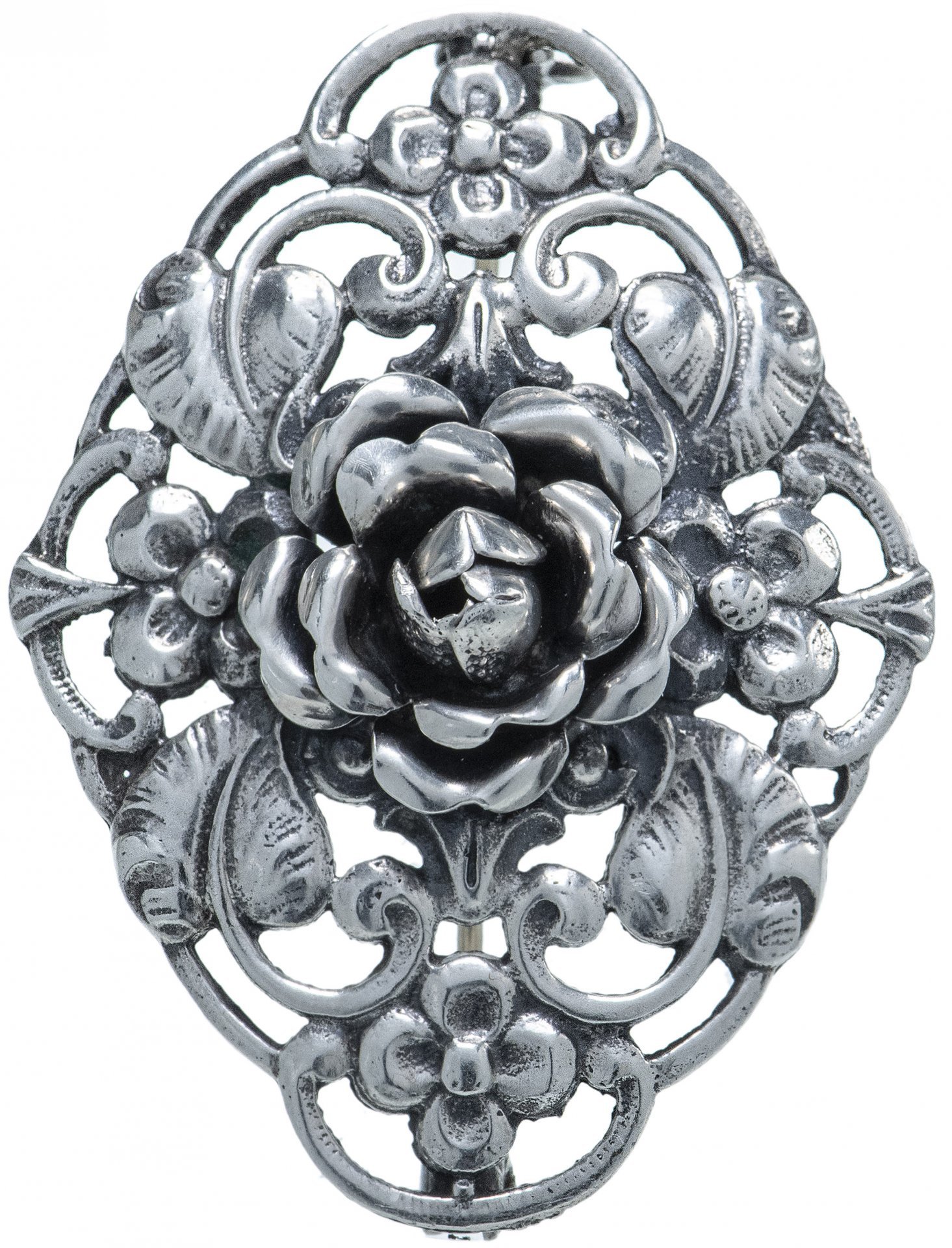 Брошь антикварная "Роза", серебро 835 пр., Германия, 1900-1950 гг.