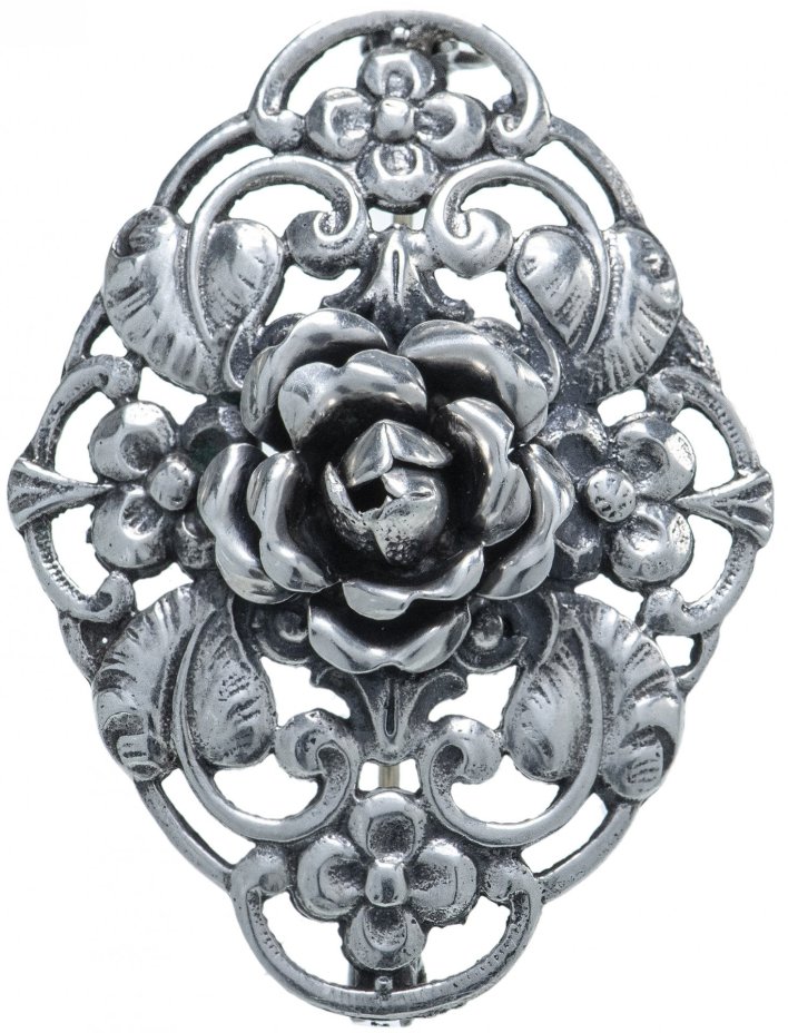 Брошь антикварная "Роза", серебро 835 пр., Германия, 1900-1950 гг.