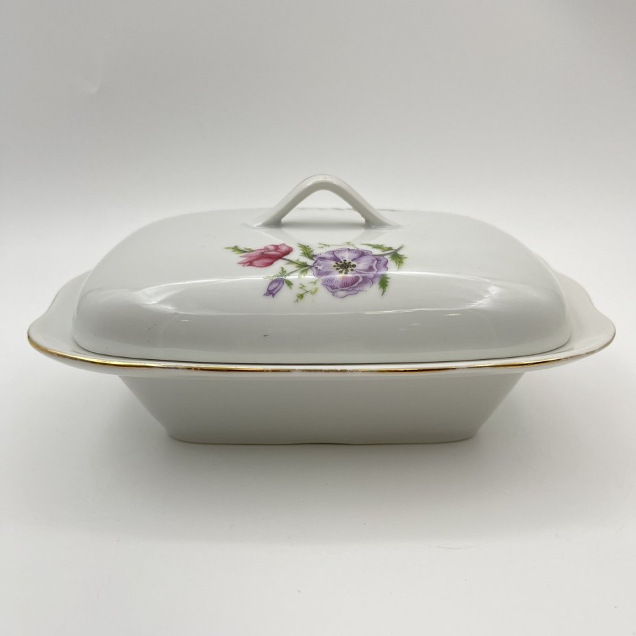 Масленка с цветочным декором, "Gebrüder Benedikt", фарфор, деколь, золочение, Чехословакия, 1960-1990 гг.