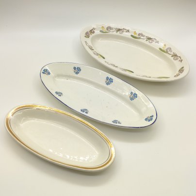 Набор из 3-х сервировочных блюд с цветочным декором (в подборе), фаянс, деколь, золочение, Конаковский фаянсовый завод им. М.И. Калинина (ЗиК Конаково), СССР, 1952-1991 гг.