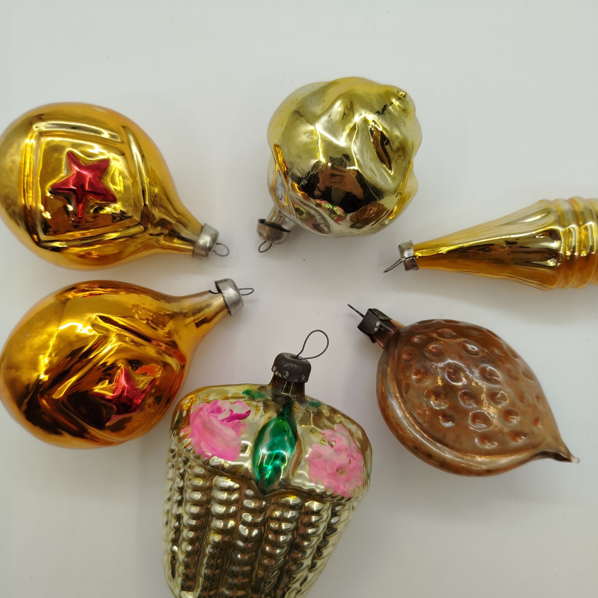 Набор из шести ёлочных игрушек, стекло, металл, роспись, СССР, 1960-1980 гг.