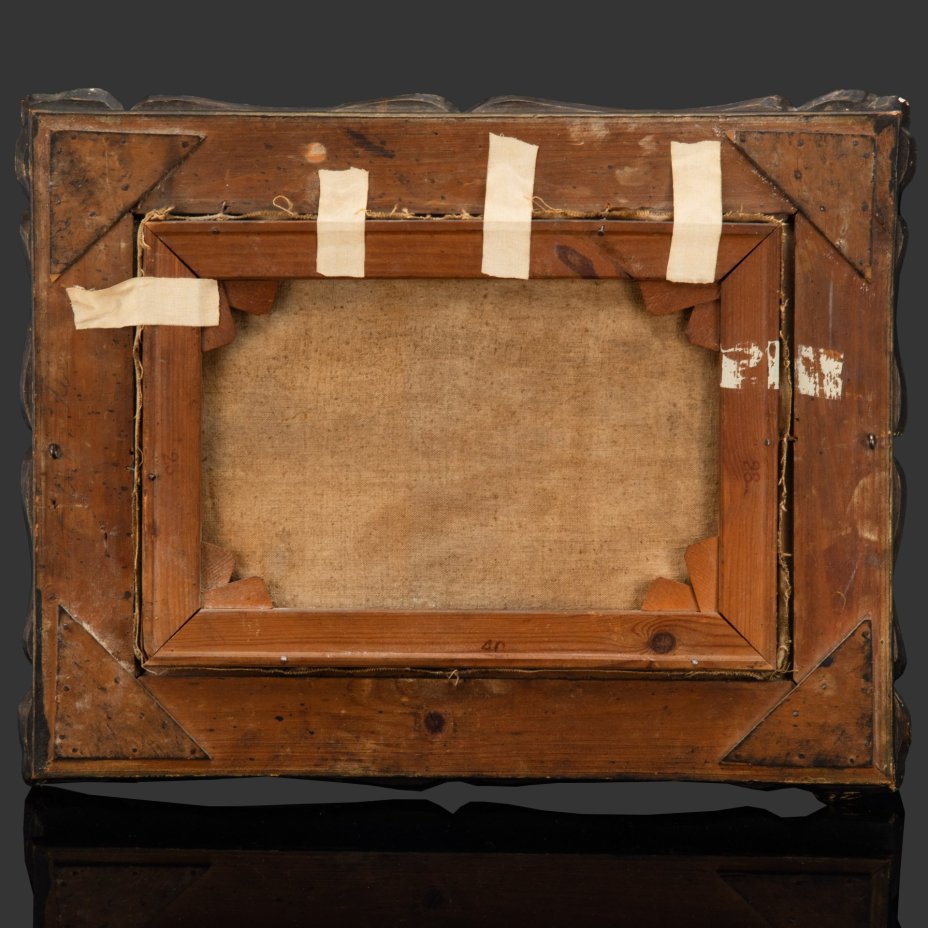 Картина "Прибрежный пейзаж с соснами", оформленная в раму, художник "K. W..." (не поддается прочтению)