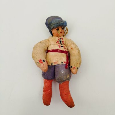 Игрушка ёлочная "Мальчик в полушубке" ("Казачок"), вата, клейстер, папье-маше, роспись, СССР, 1937-1950 гг.