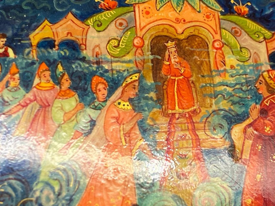 Шкатулка (пудреница) круглой формы "Садко", худ. Овчинникова, Мстера