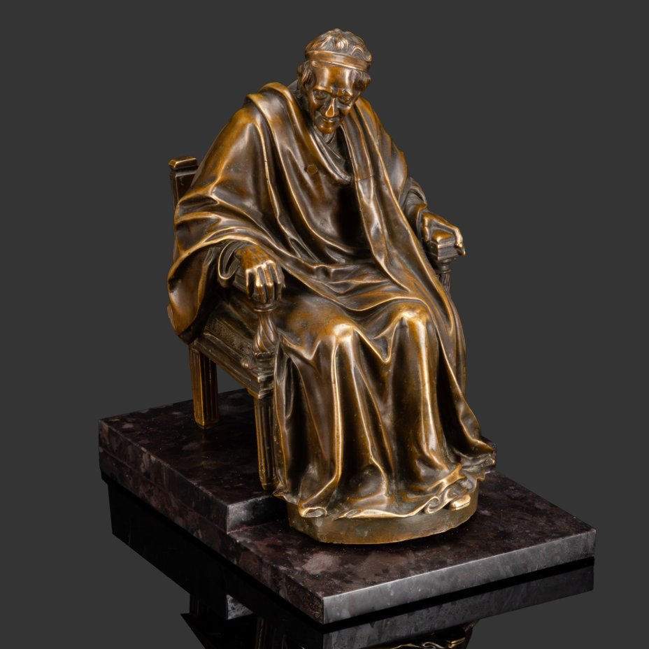 Скульптура "Вольтер", автор модели Жан-Антуан Гудон (фр. Jean-Antoine Houdon, 1740-1828), бронза, литье, патинирование, Франция, 1860-1880 гг.