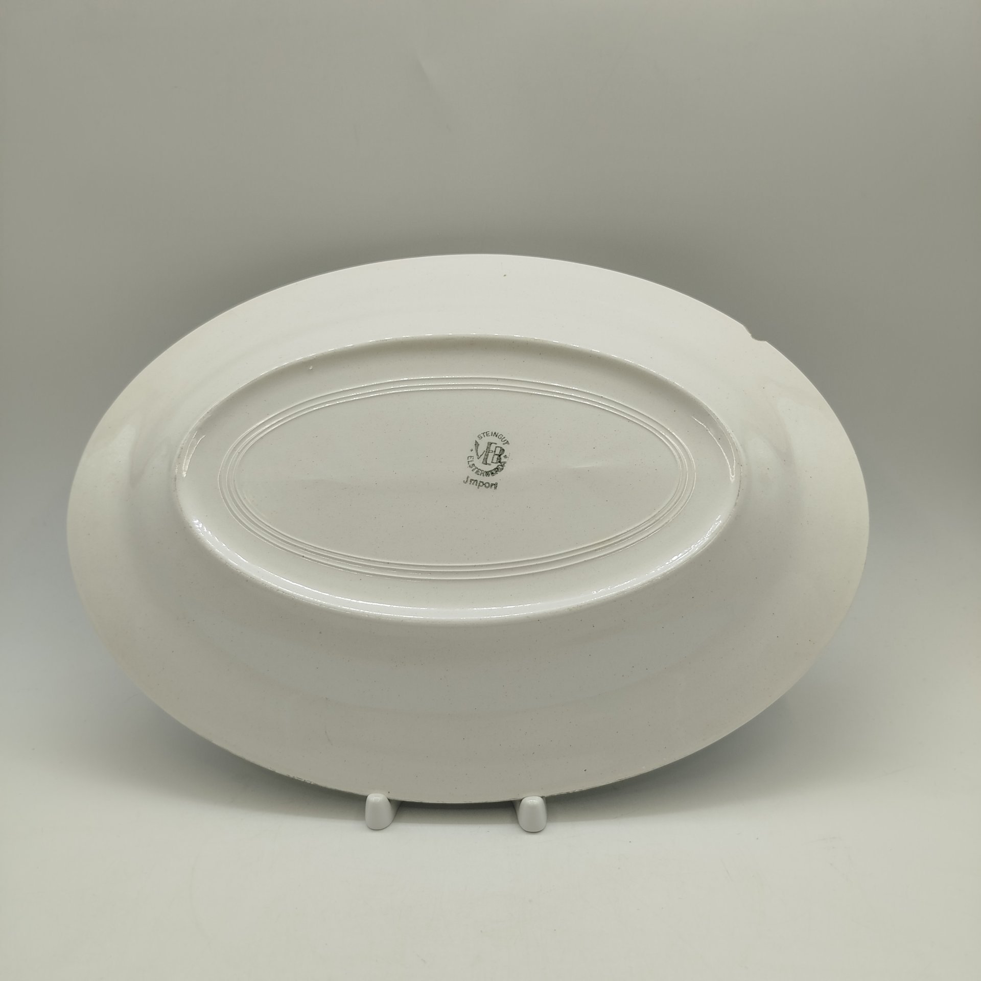 Блюдо сервировочное овальной формы с голубым кантом, VEB Steingut Elsterwerda, фаянс, крытье, ГДР, 1972-1982 гг.