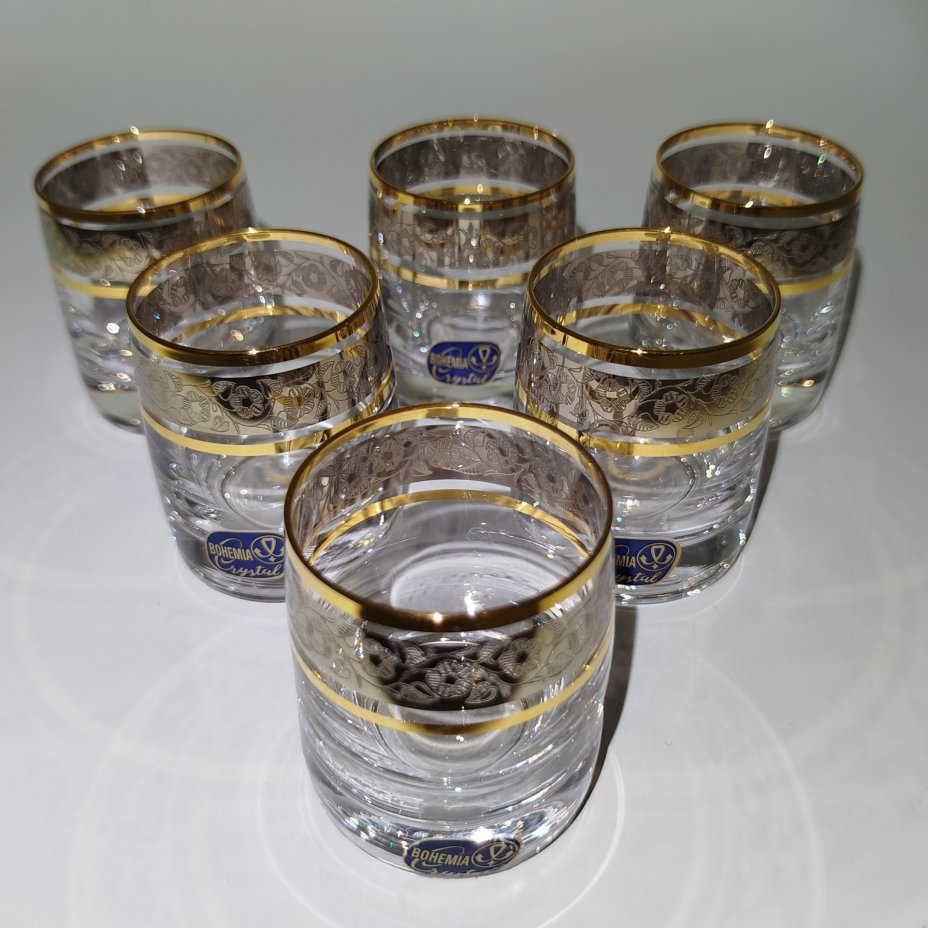 Набор из 6-ти стопок с цветочным орнаментом, стекло, золочение, Bohemia Crystal (Bohemia Glass), Чехия, 2000-2020 гг.
