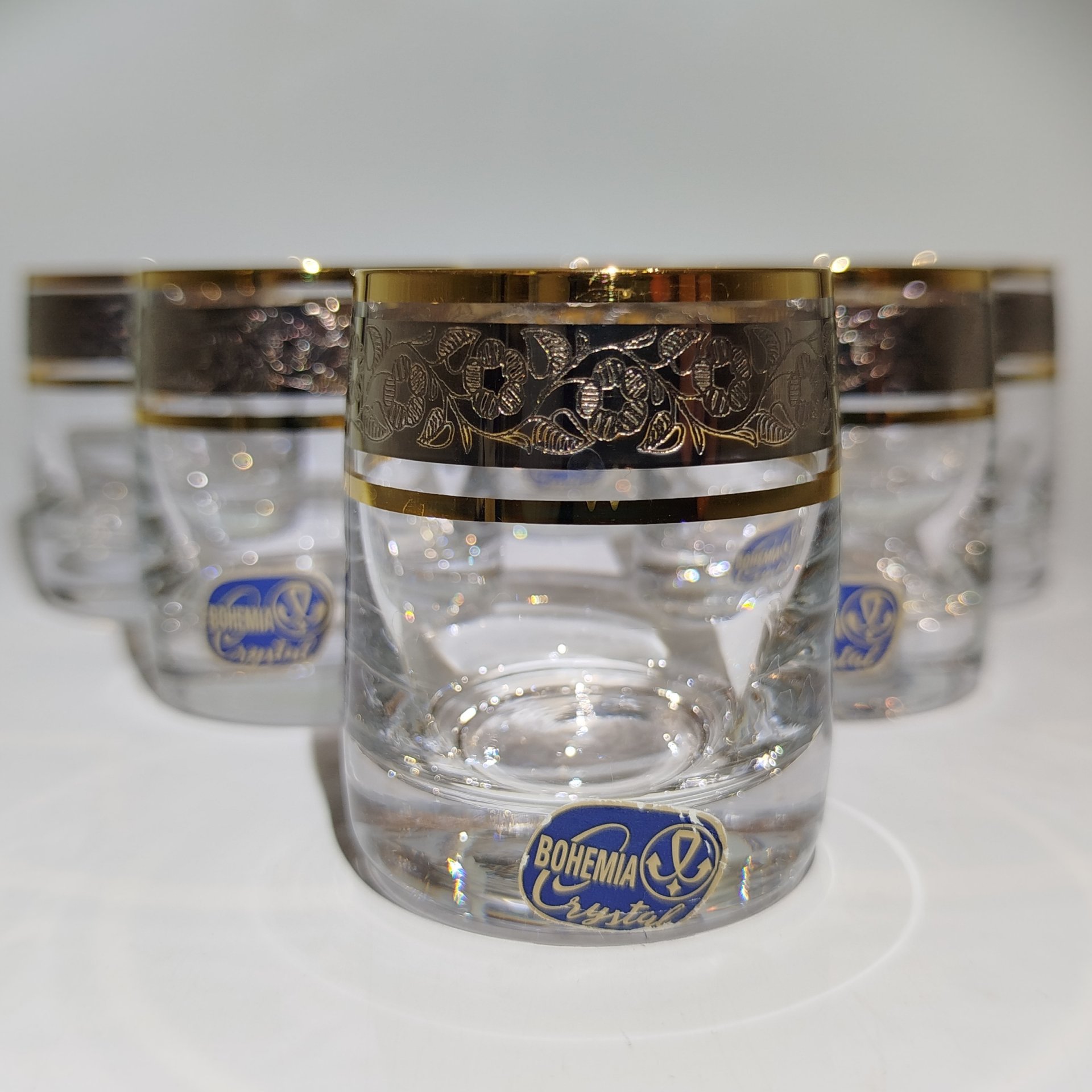 Набор из 6-ти стопок с цветочным орнаментом, стекло, золочение, Bohemia Crystal (Bohemia Glass), Чехия, 2000-2020 гг.