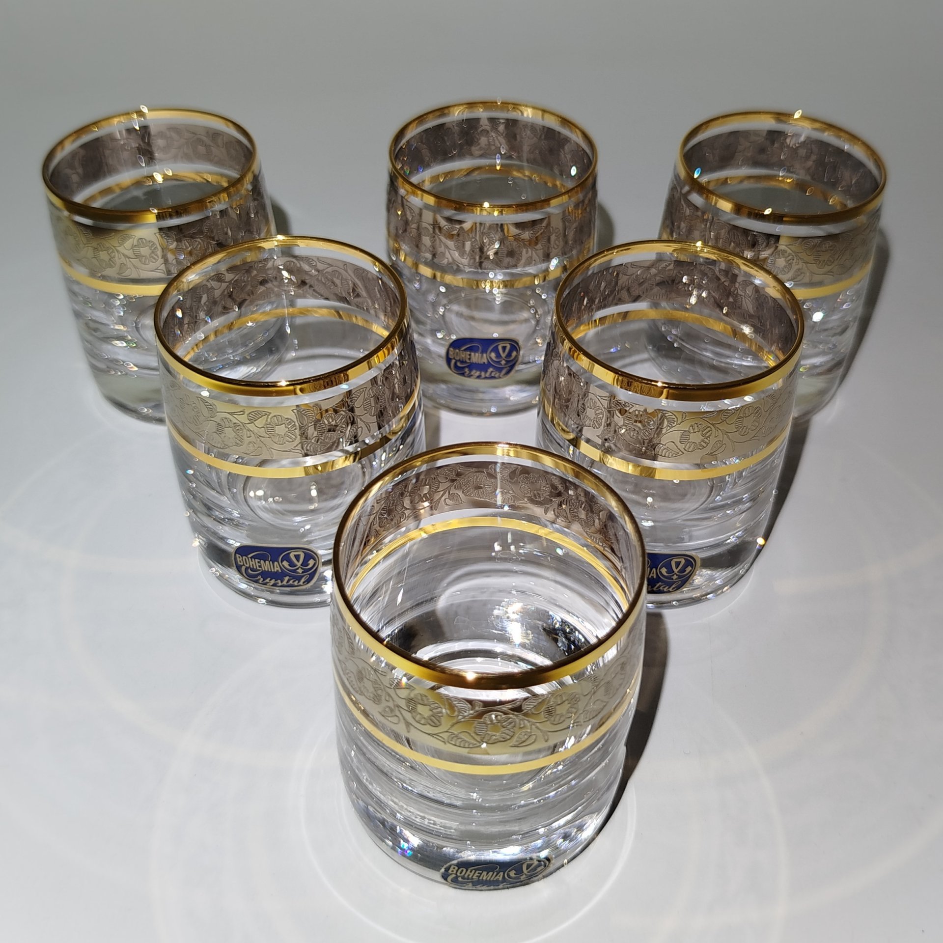 Набор из 6-ти стопок с цветочным орнаментом, стекло, золочение, Bohemia Crystal (Bohemia Glass), Чехия, 2000-2020 гг.