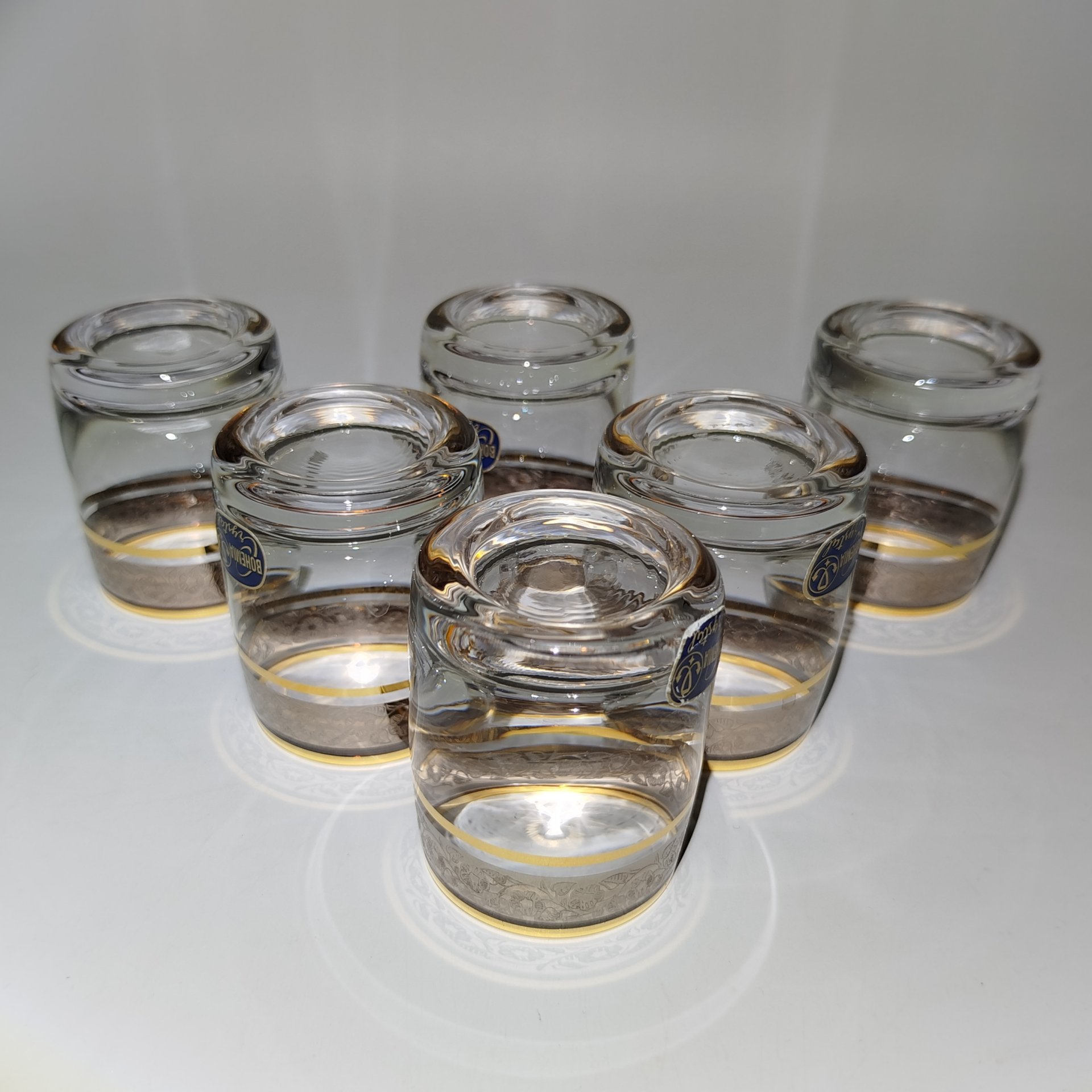 Набор из 6-ти стопок с цветочным орнаментом, стекло, золочение, Bohemia Crystal (Bohemia Glass), Чехия, 2000-2020 гг.