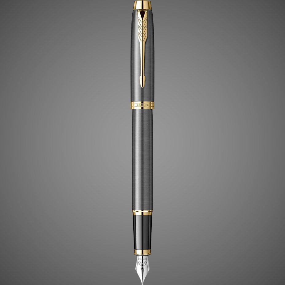 Перьевая ручка Parker IM Premium Grey Core GT, перо: F, чернила: blue в подарочной коробке, Металлы: нержавеющая сталь, пластик