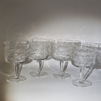 Набор из 4-х фужеров "Морозко", автор Е.И. Рогов, хрусталь, алмазная грань, Гусевской хрустальный завод (Гусь-Хрустальный), СССР, 1960-1970 гг.