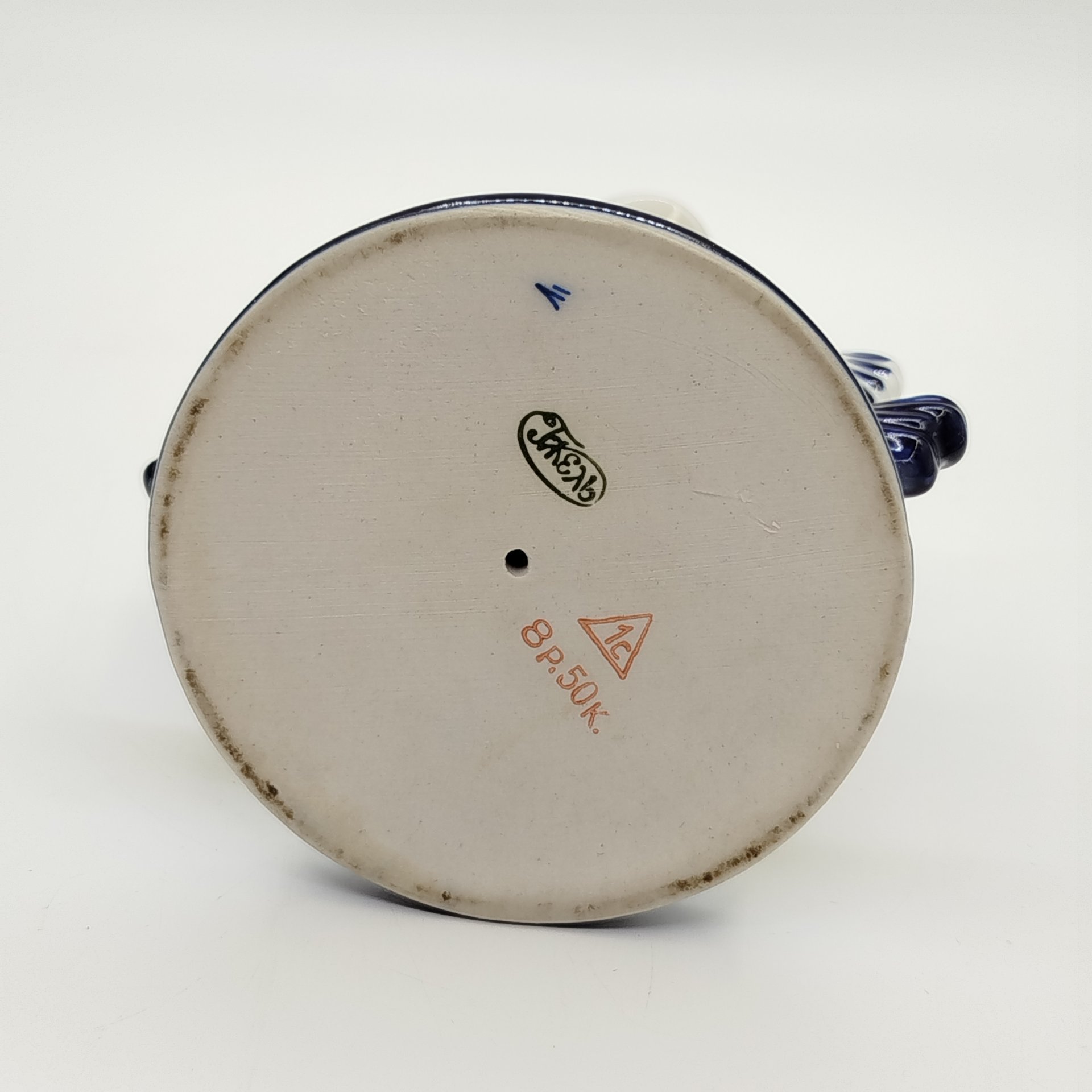 Подсвечник для одной свечи "Рыбы", фарфор, роспись, Объединение «Гжель», СССР, 1986-1991 гг.