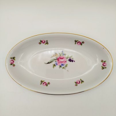 Блюдо овальное с цветочным декором, фарфор, деколь, золочение, Bohemia (Neurohlau), Чехословакия, 1970-1990 гг.