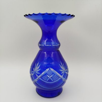 Ваза синего цвета, стекло, нацвет, алмазная грань, СССР, 1960-1990 гг.
