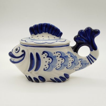 Икорница "Рыба-кит", фарфор, роспись, Объединение «Гжель», Российская Федерация, 1972-1985 гг.