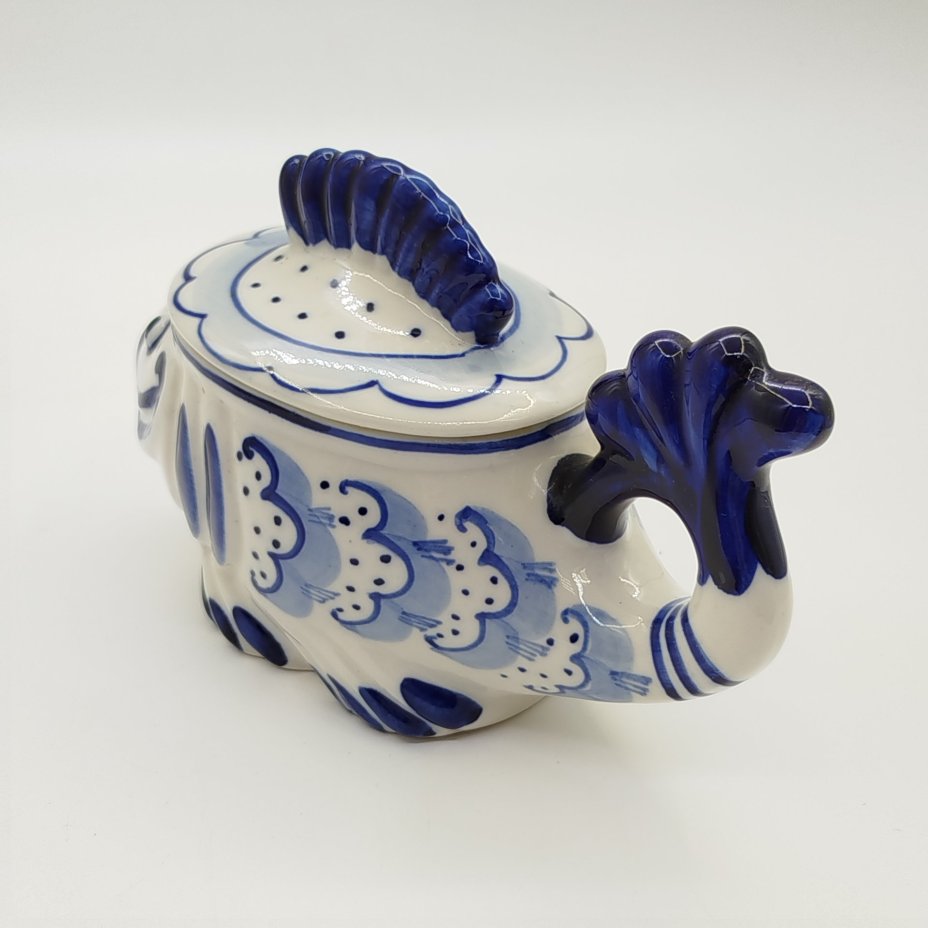 Икорница "Рыба-кит", фарфор, роспись, Объединение «Гжель», Российская Федерация, 1972-1985 гг.