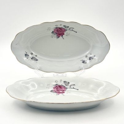 Набор из 2-х блюд (селёдочниц), украшенных изображением розы, фарфор, деколь, золочение, Karolina (Фарфоровая мануфактура «Каролина», Польша), Польша, 1980-1990 гг.