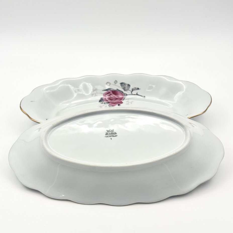 Набор из 2-х блюд (селёдочниц), украшенных изображением розы, фарфор, деколь, золочение, Karolina (Фарфоровая мануфактура «Каролина», Польша), Польша, 1980-1990 гг.