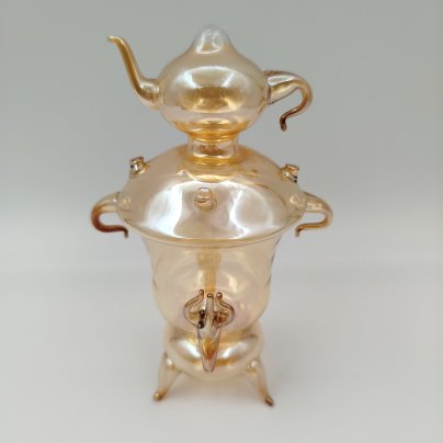 Статуэтка карамельного оттенка "Самовар", стекло, выдувка, СССР, 1970-1980 гг.