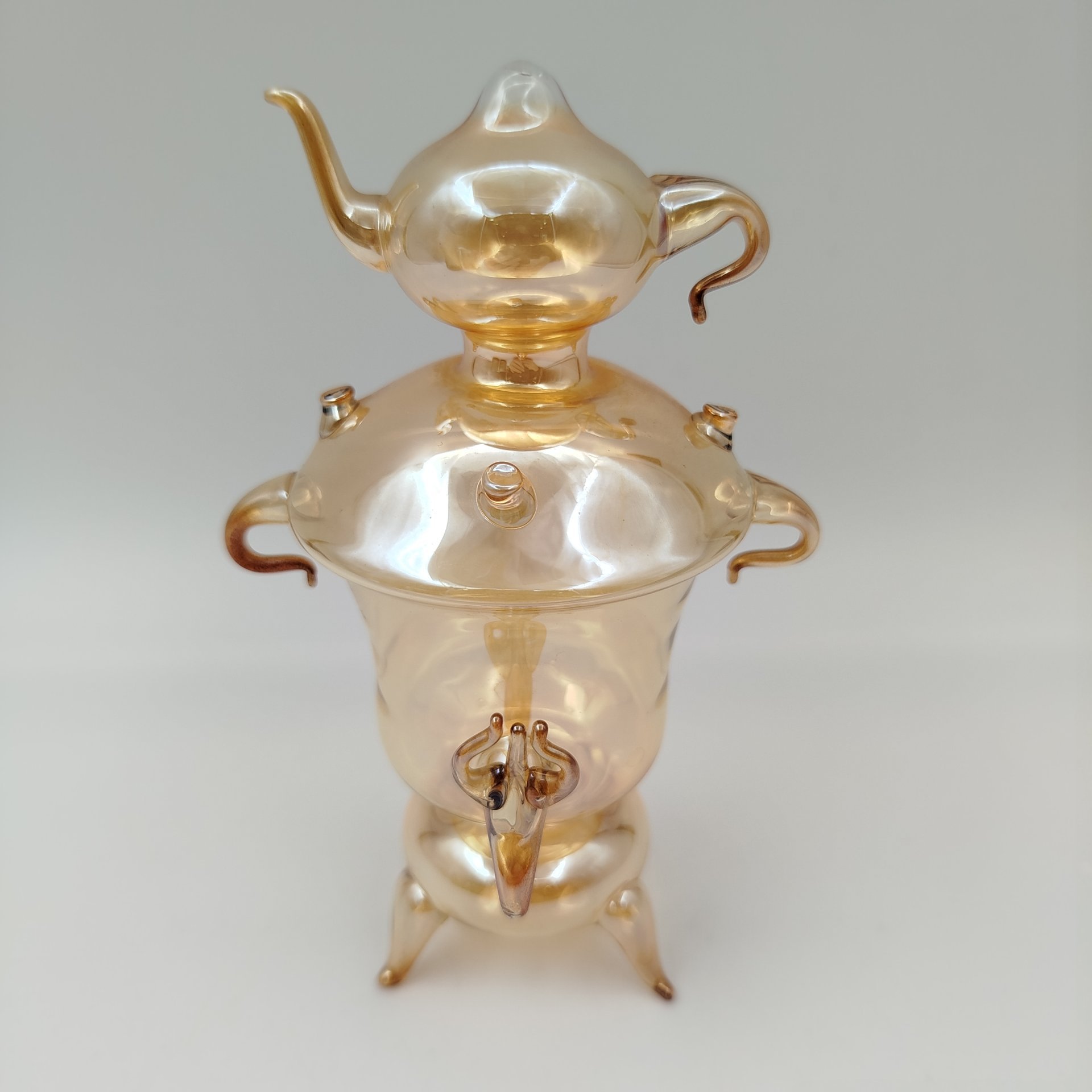 Статуэтка карамельного оттенка "Самовар", стекло, выдувка, СССР, 1970-1980 гг.