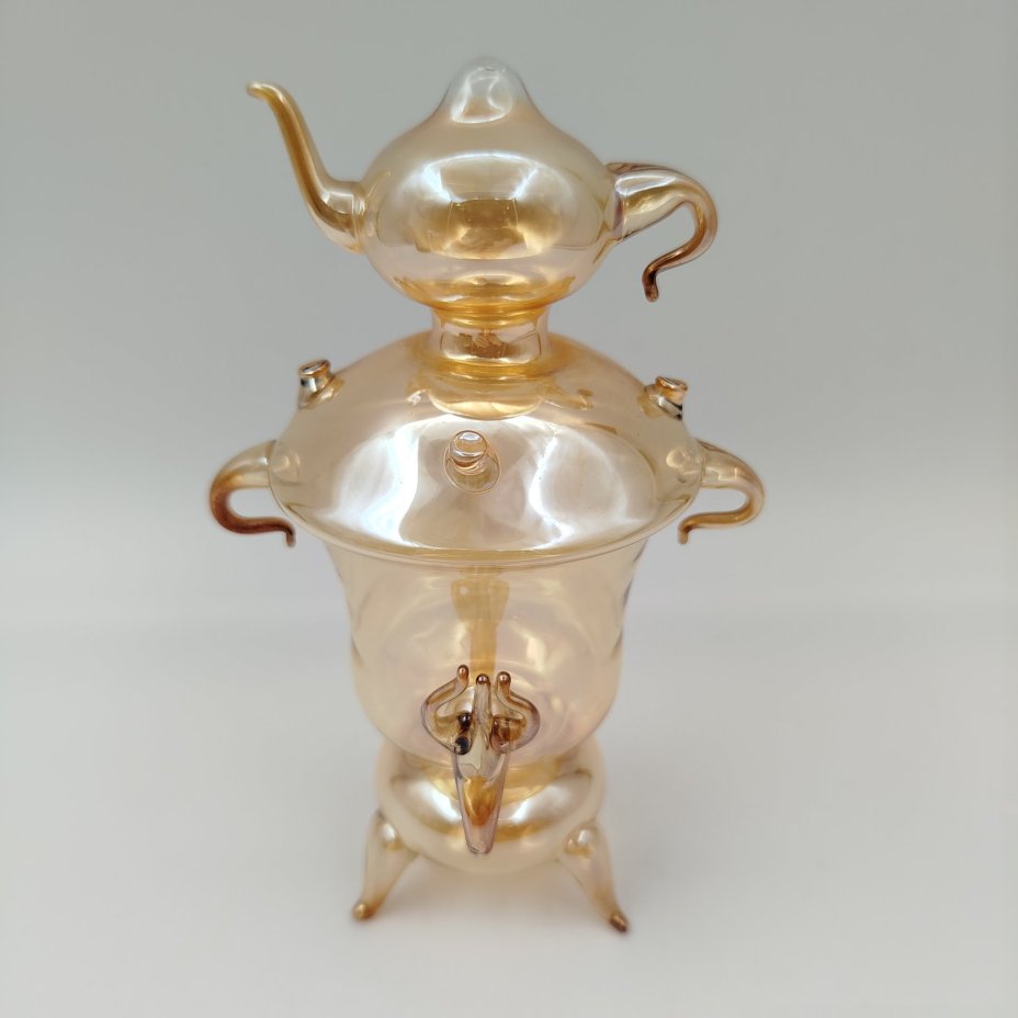 Статуэтка карамельного оттенка "Самовар", стекло, выдувка, СССР, 1970-1980 гг.