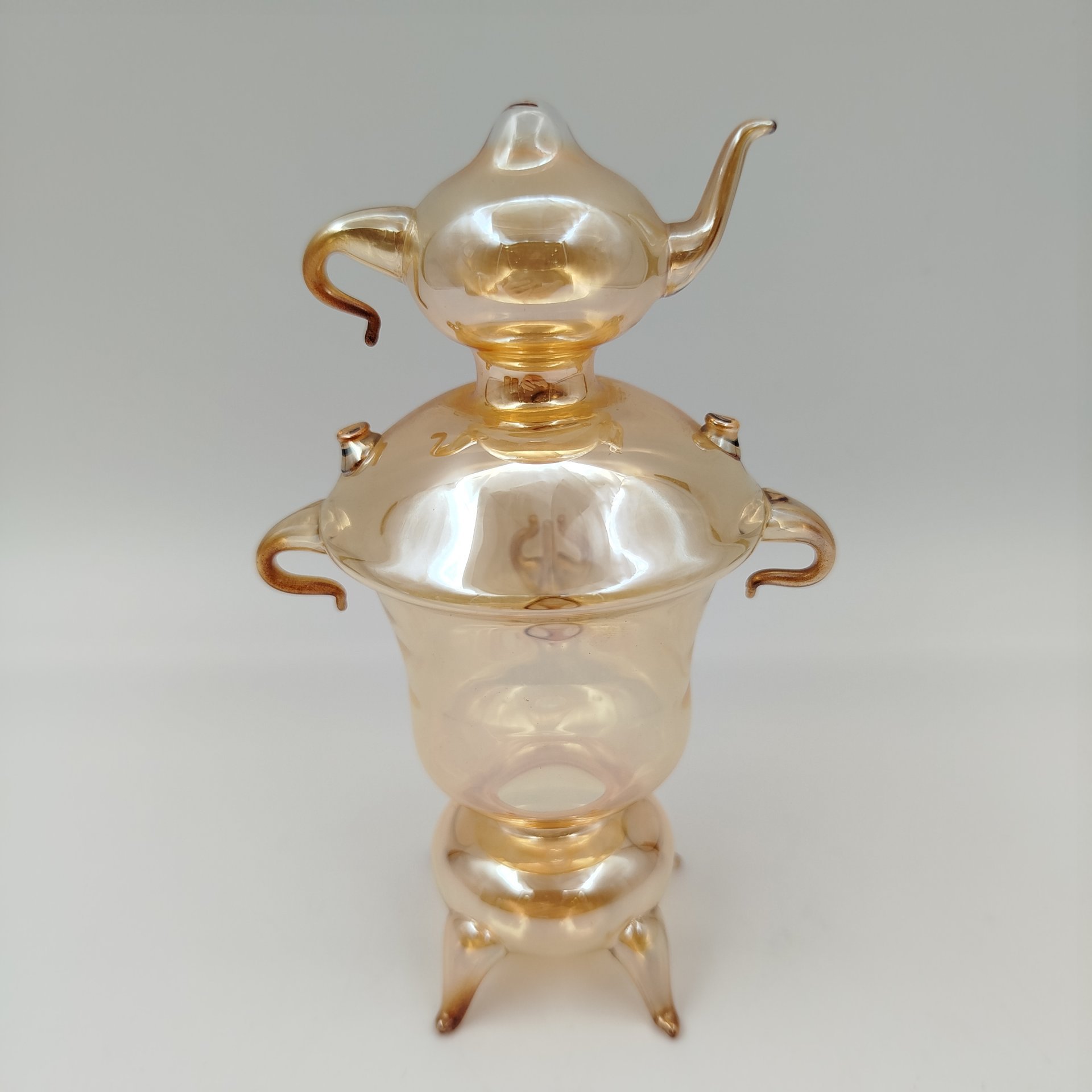 Статуэтка карамельного оттенка "Самовар", стекло, выдувка, СССР, 1970-1980 гг.
