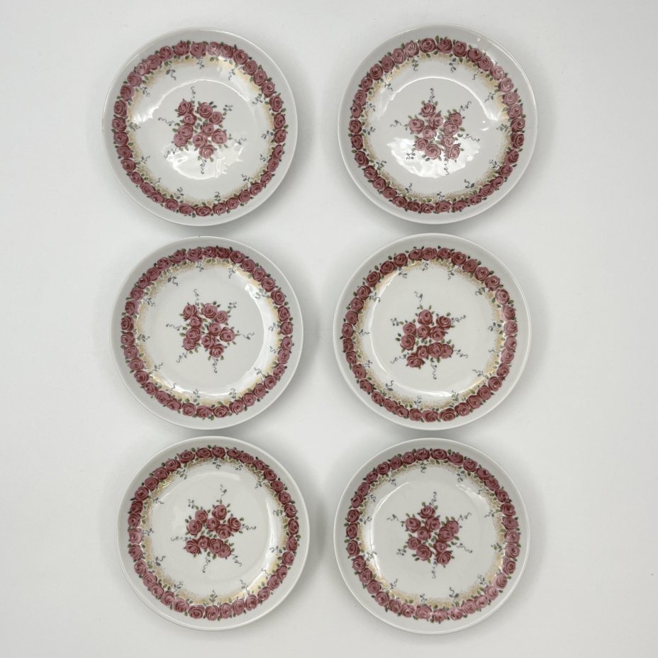 Набор из 6-ти розеток с цветочным декором, фарфор, деколь, золочение, Graf Von Henneberg Porzellan, 1777 Jlmenau, ГДР, 1973-1977 гг.