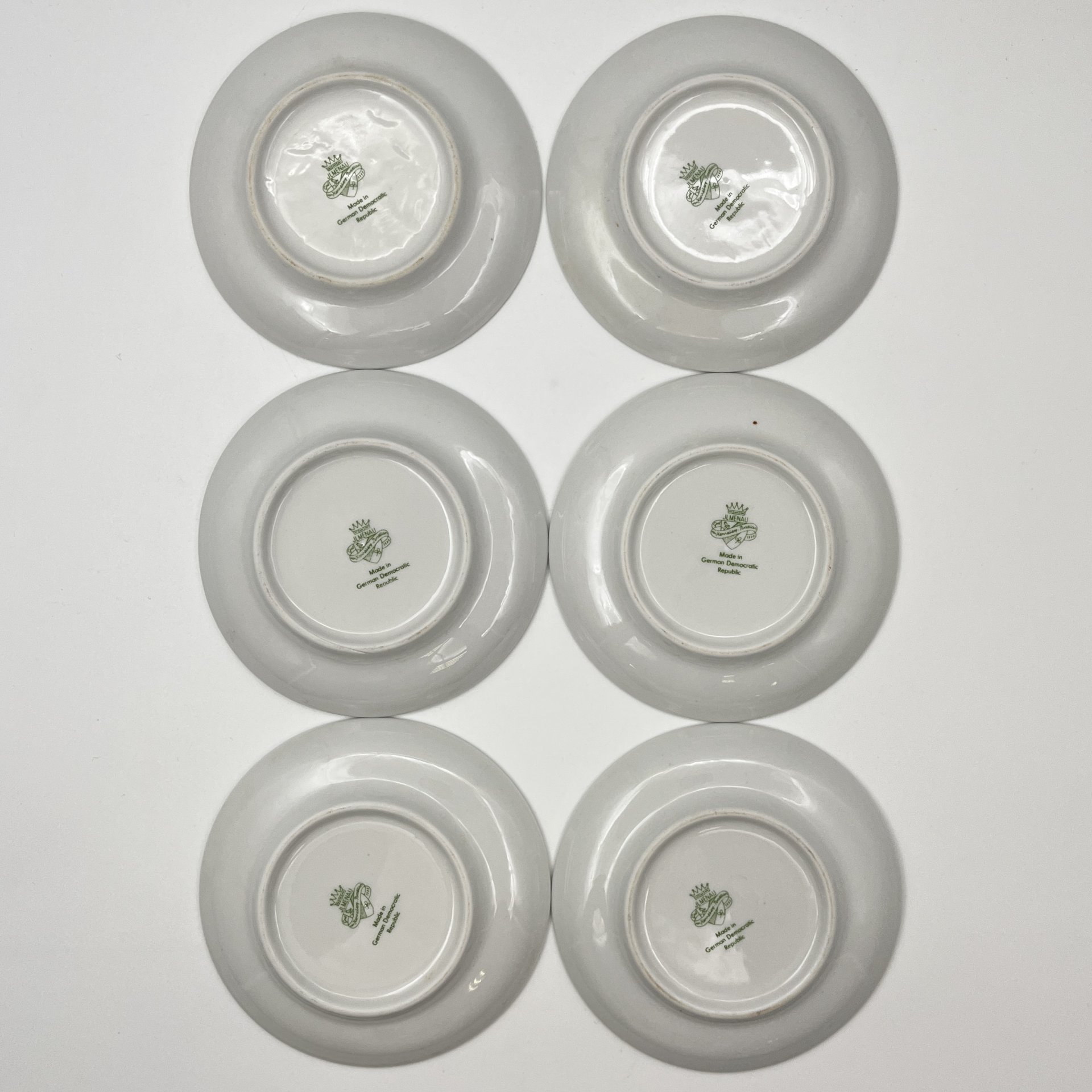 Набор из 6-ти розеток с цветочным декором, фарфор, деколь, золочение, Graf Von Henneberg Porzellan, 1777 Jlmenau, ГДР, 1973-1977 гг.