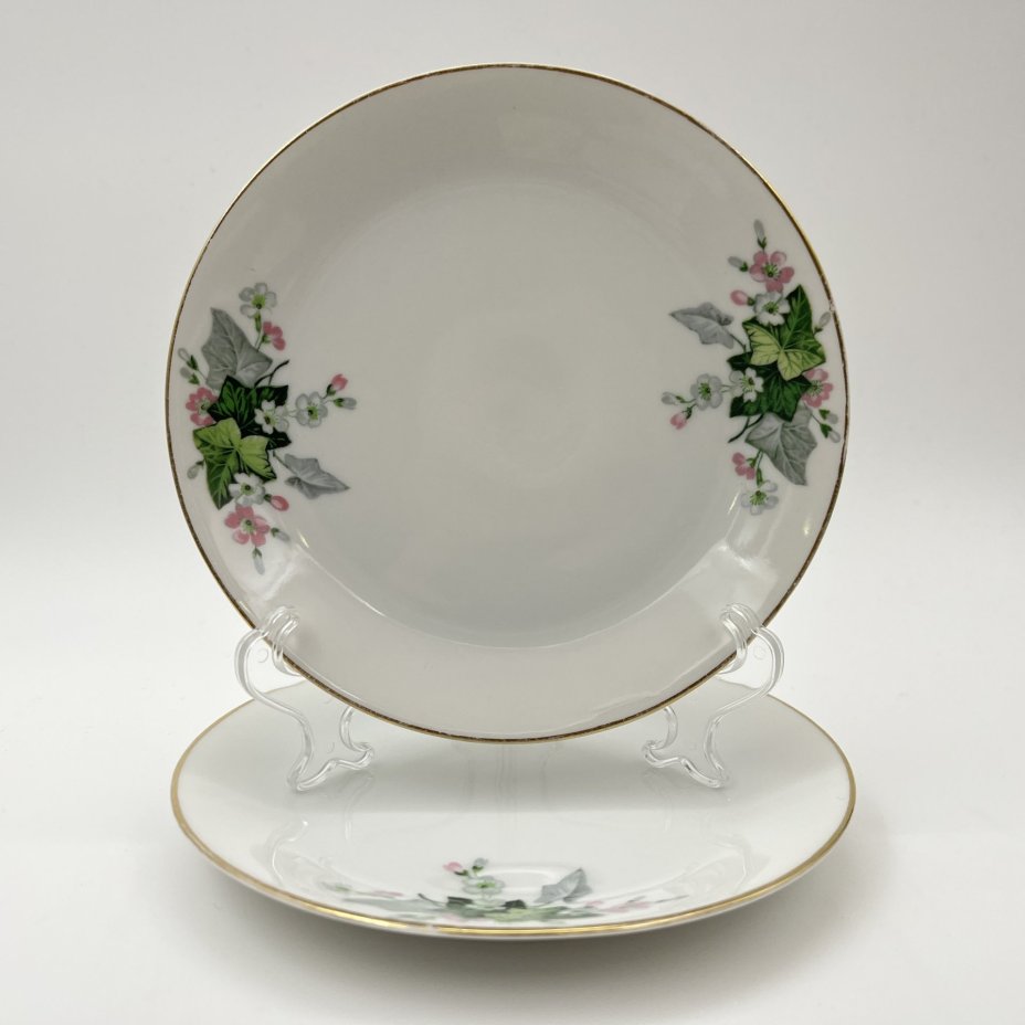 Набор кофейных трио с цветочным декором на 2 персоны, фарфор, деколь, золочение, Schönwald, Германия, 1950-1972 гг.