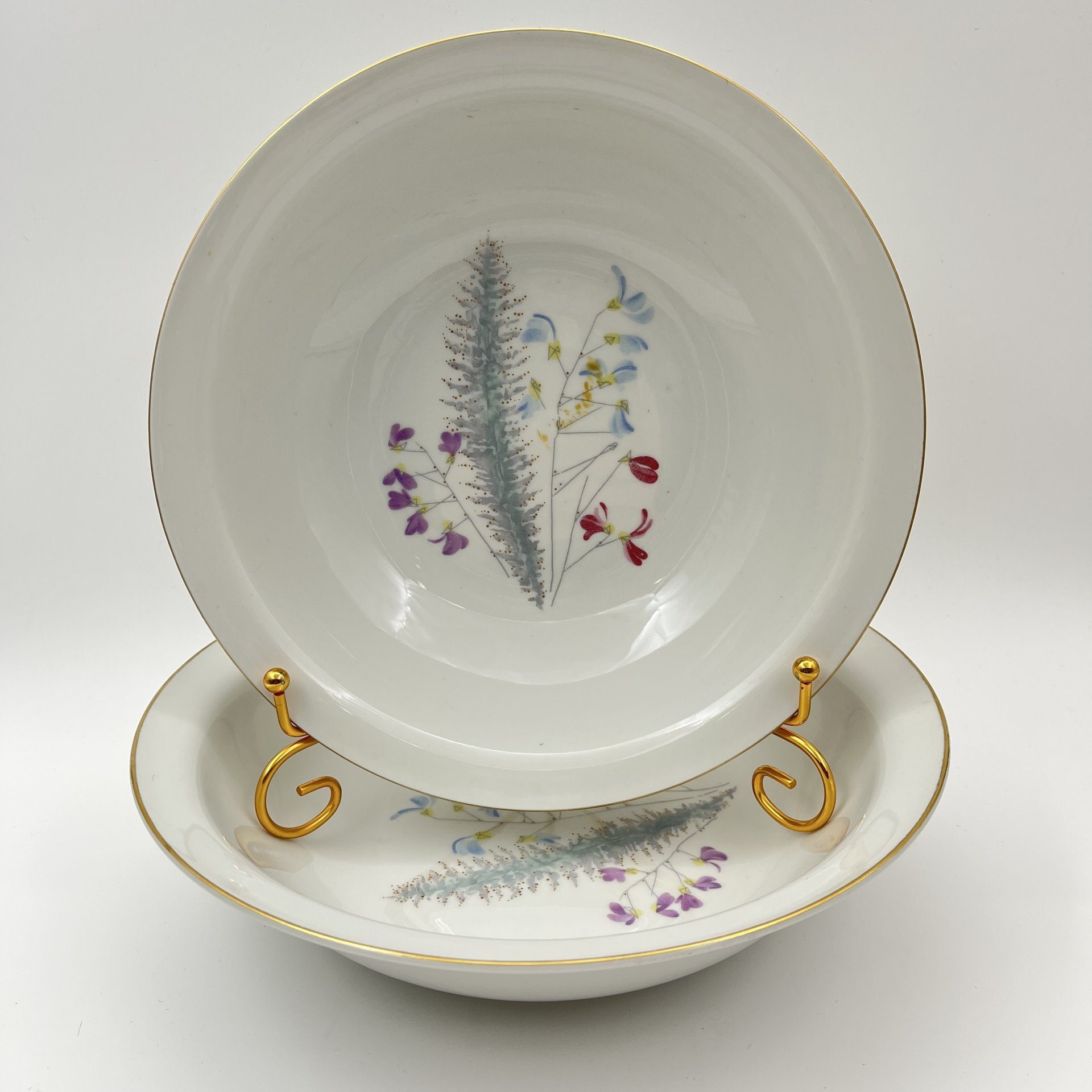 Набор из 2-х салатников, украшенных изображением полевых цветов, Porzellanwerke Könitz (OPK), фарфор, деколь, золочение, ГДР, 1954-1962 гг.