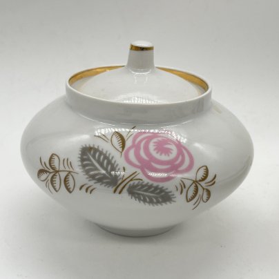 Сахарница с цветочным декором, фарфор, деколь, золочение, Дулевский фарфоровый завод (Дулёво), СССР, 1970-1990 гг.