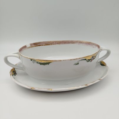 Терина (блюдо) для подачи горячих блюд с цветочным декором, фарфор, роспись, золочение, Европа, 1900-1920 гг.