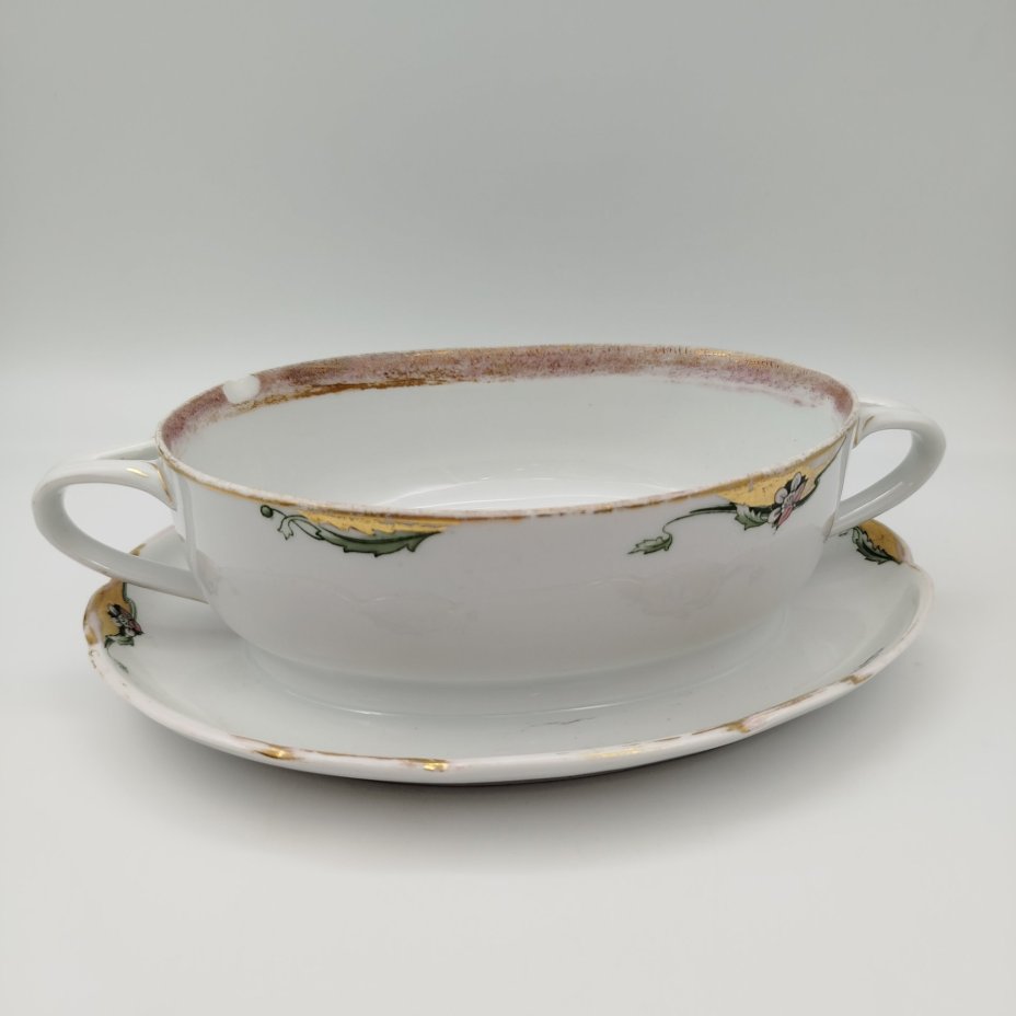 Терина (блюдо) для подачи горячих блюд с цветочным декором, фарфор, роспись, золочение, Европа, 1900-1920 гг.