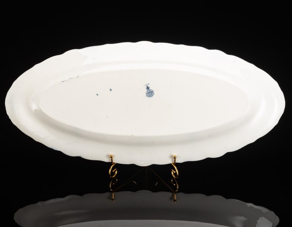 Блюдо овальной формы (большое) с цветочным декором в синей гамме, фаянс, деколь, J. & G. Meakin, Великобритания, 1907-1912 гг.