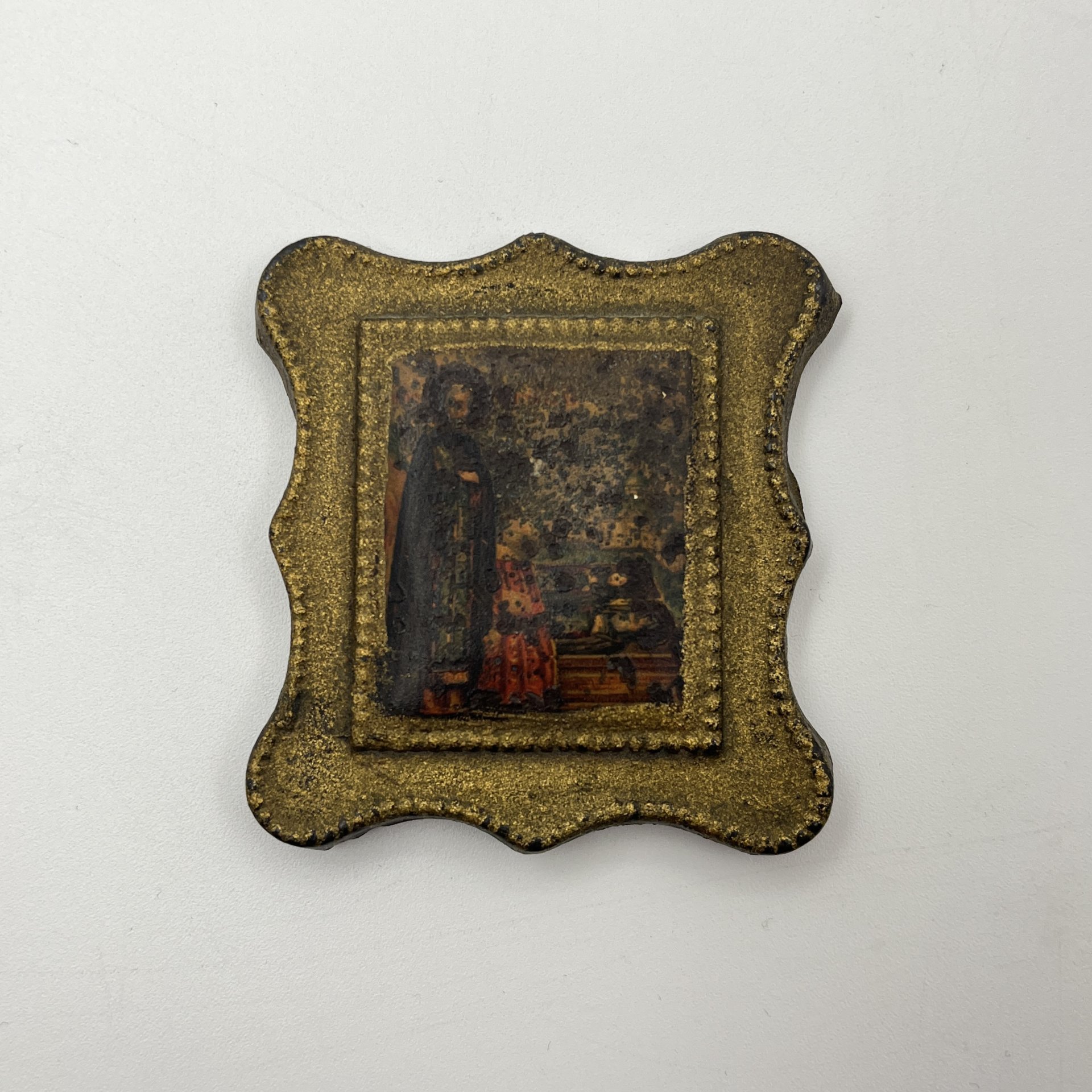 Икона "Преподобный Сергий Радонежский у гробов родителей", металл, хромолитография, Российская империя, 1890-1915 гг.