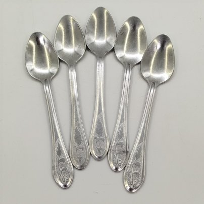 Набор из 5-ти чайных ложек с растительным декором, Демидовский алюминиевый завод, алюминий, СССР, 1960-1990 гг.