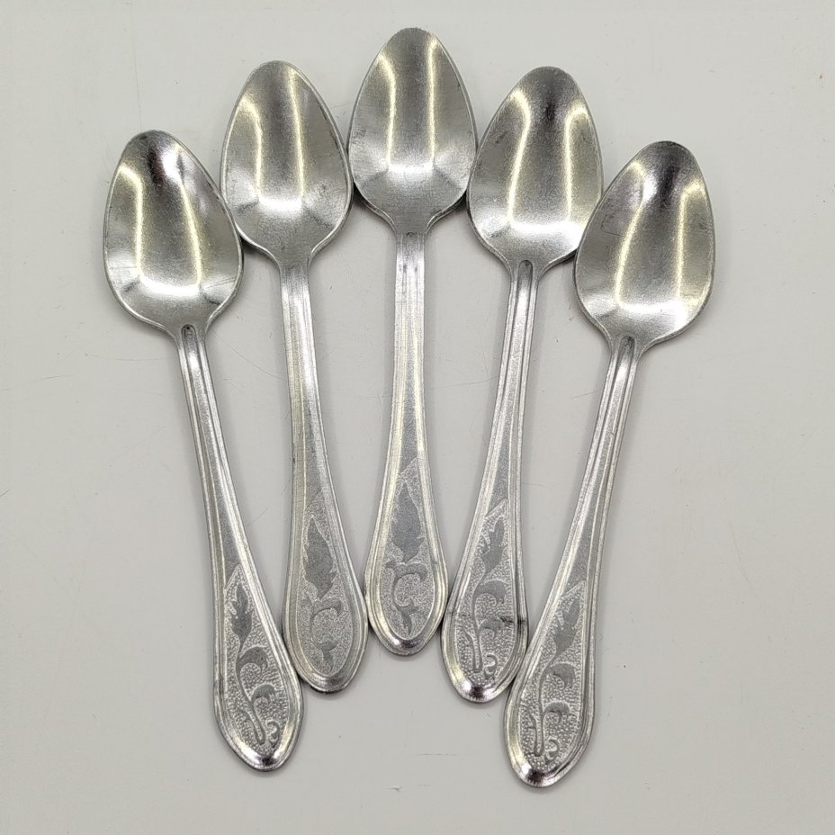 Набор из 5-ти чайных ложек с растительным декором, Демидовский алюминиевый завод, алюминий, СССР, 1960-1990 гг.