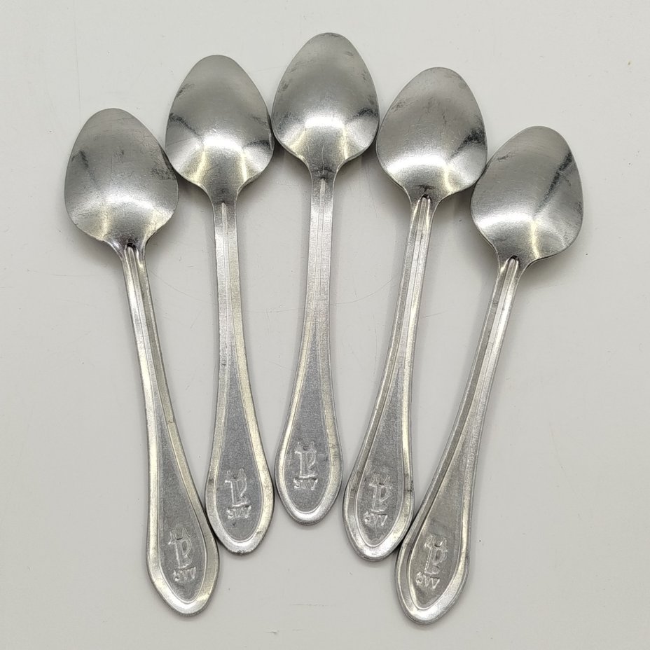 Набор из 5-ти чайных ложек с растительным декором, Демидовский алюминиевый завод, алюминий, СССР, 1960-1990 гг.