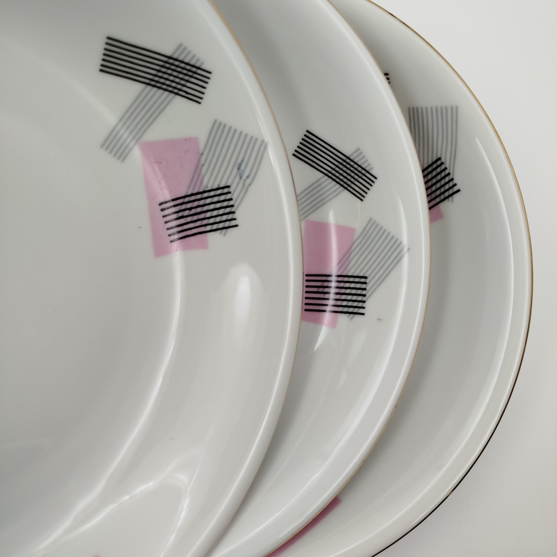 Набор из 6-ти суповых тарелок с геометрическим декором, Cornelia Loucky Carlsbad, фарфор, деколь, золочение, Чехословакия, 1960-1980 гг.