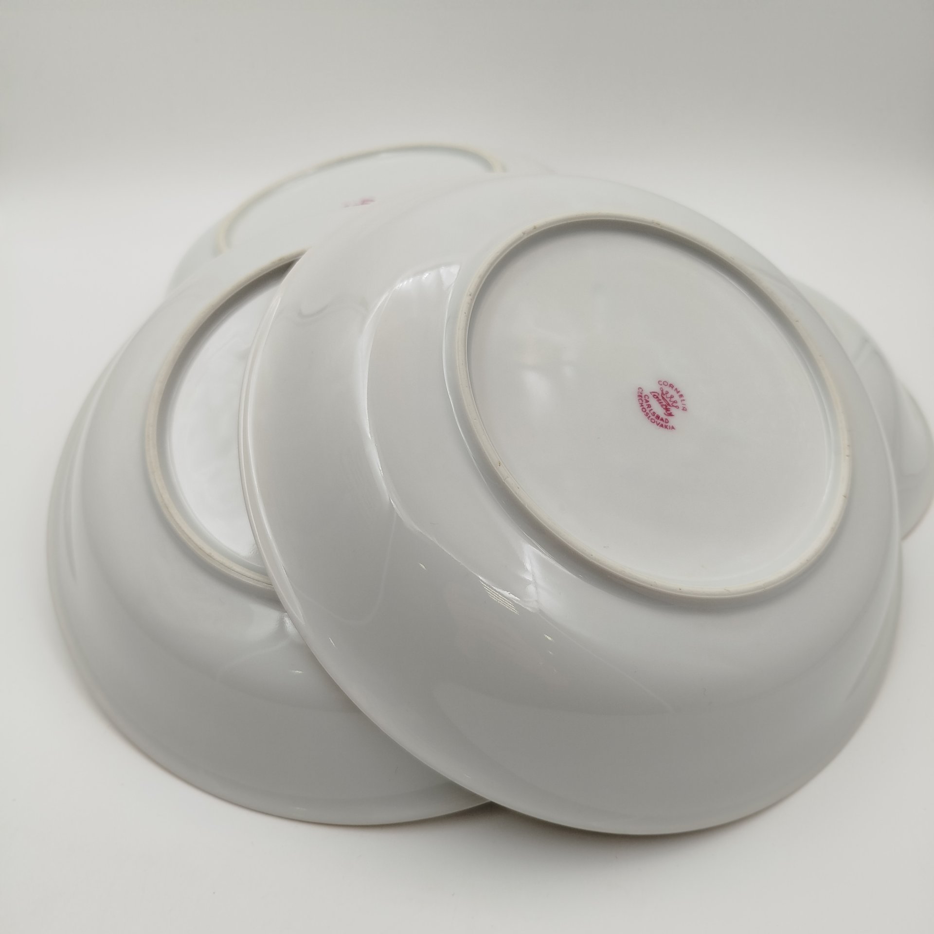 Набор из 6-ти суповых тарелок с геометрическим декором, Cornelia Loucky Carlsbad, фарфор, деколь, золочение, Чехословакия, 1960-1980 гг.