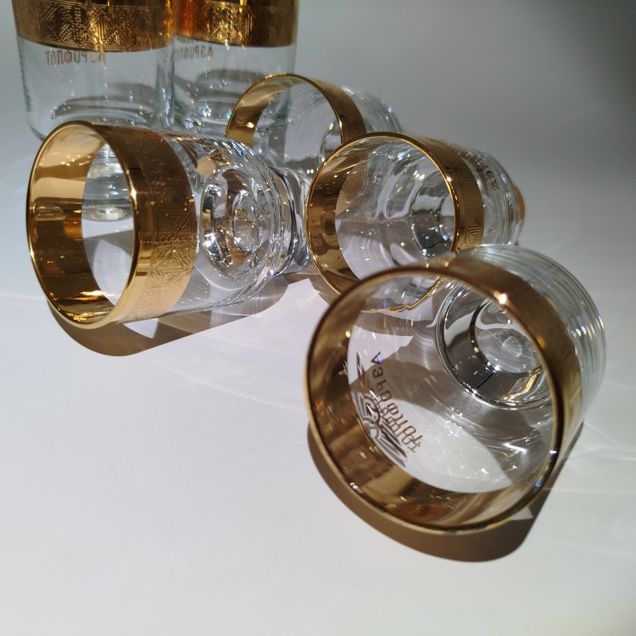 Набор стопок "Аэрофлот" на 6 персон, стекло, золочение, Bohemia Crystal (Bohemia Glass), Чехословакия, 1970-1990 гг.