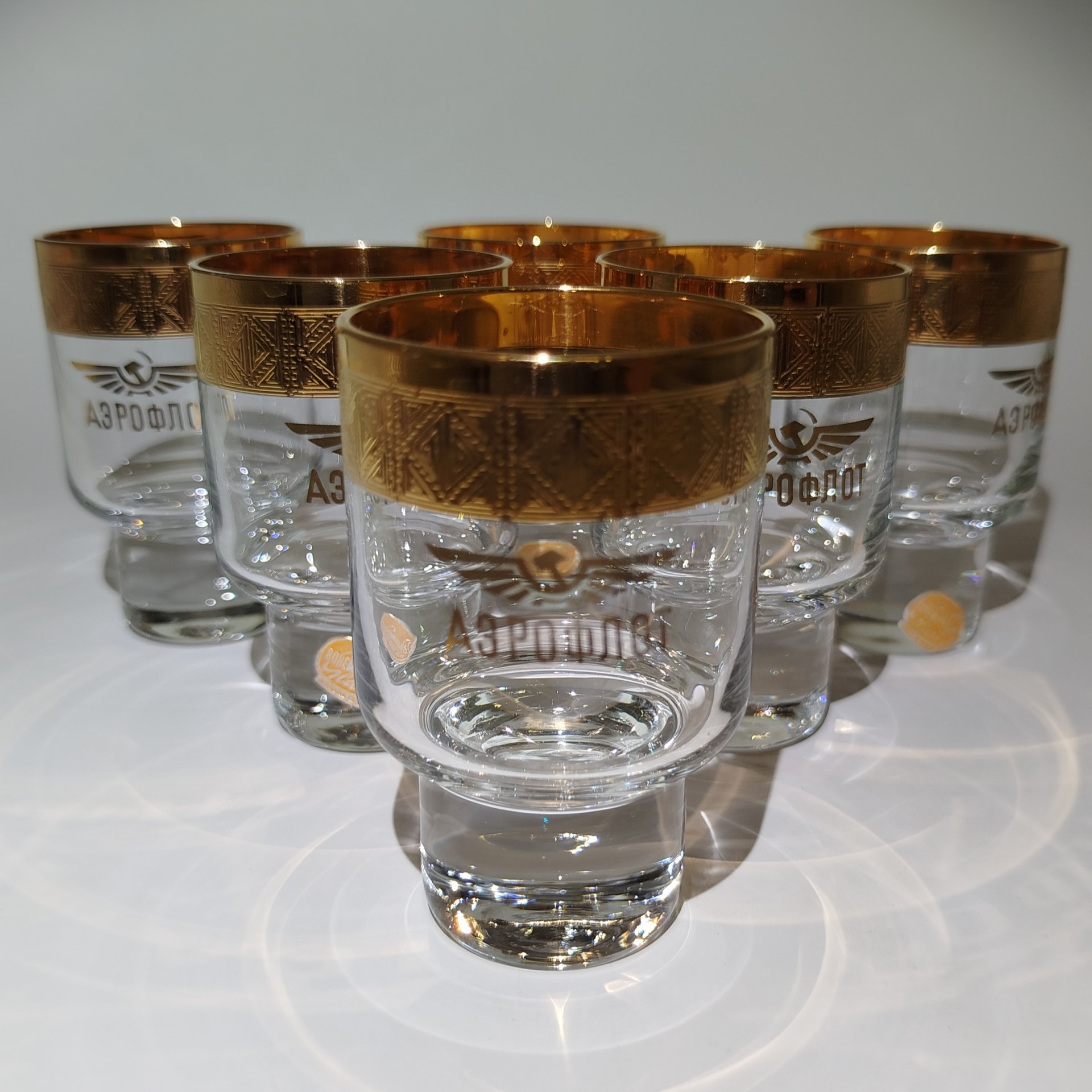 Набор стопок "Аэрофлот" на 6 персон, стекло, золочение, Bohemia Crystal (Bohemia Glass), Чехословакия, 1970-1990 гг., Bohemia Crystal (Bohemia Glass)
