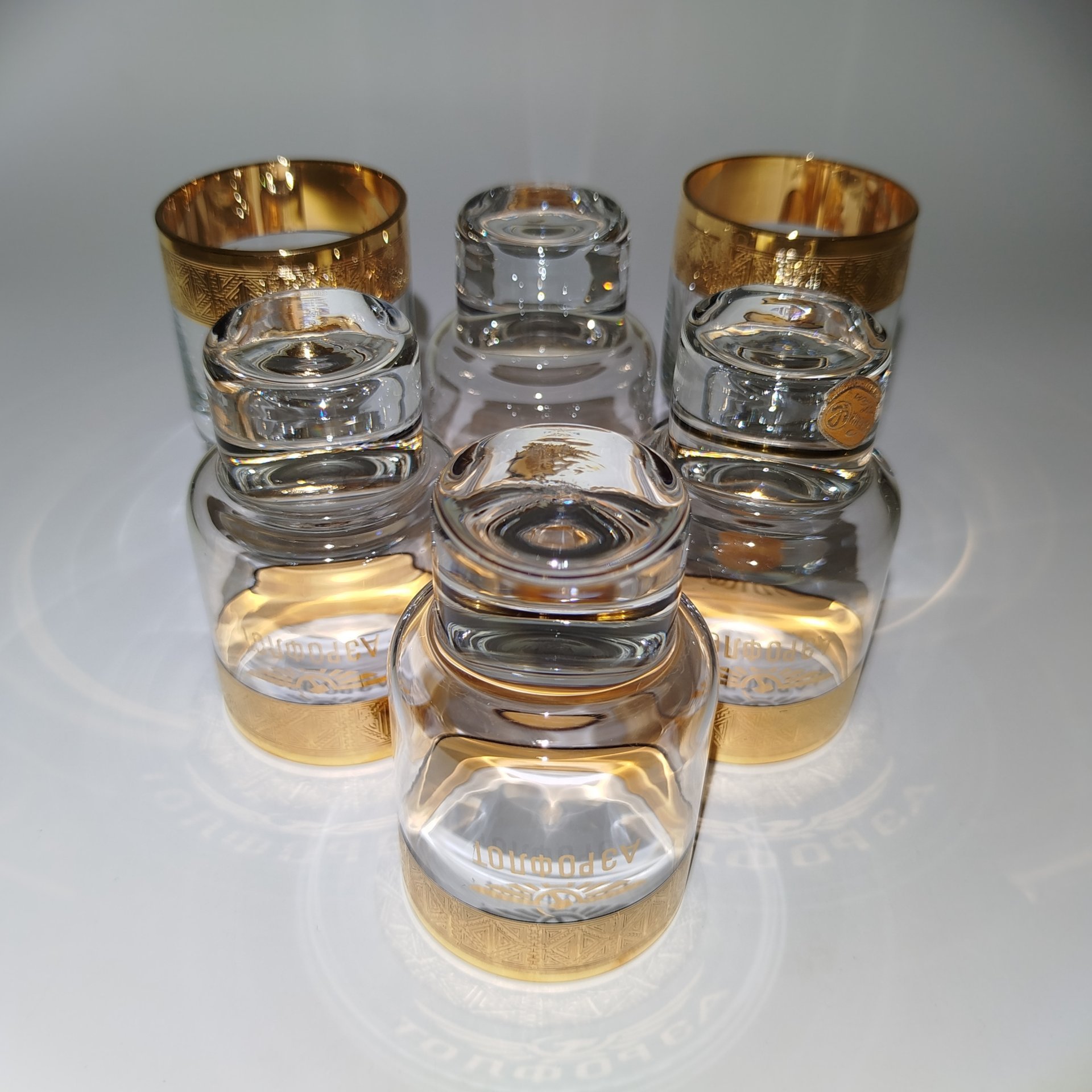 Набор стопок "Аэрофлот" на 6 персон, стекло, золочение, Bohemia Crystal (Bohemia Glass), Чехословакия, 1970-1990 гг., Bohemia Crystal (Bohemia Glass)
