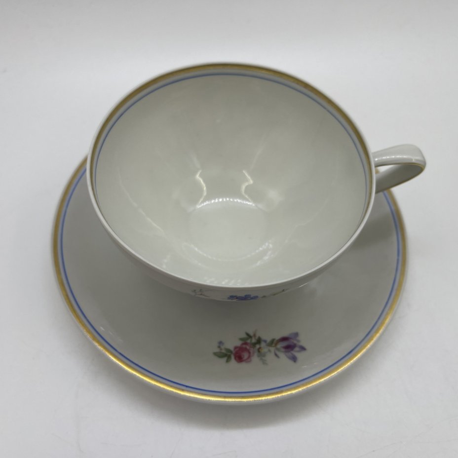 Чайная пара с цветочным декором, фарфор, деколь, золочение, Reichenbach (Райхенбах), Германия, 1949-1969 гг.