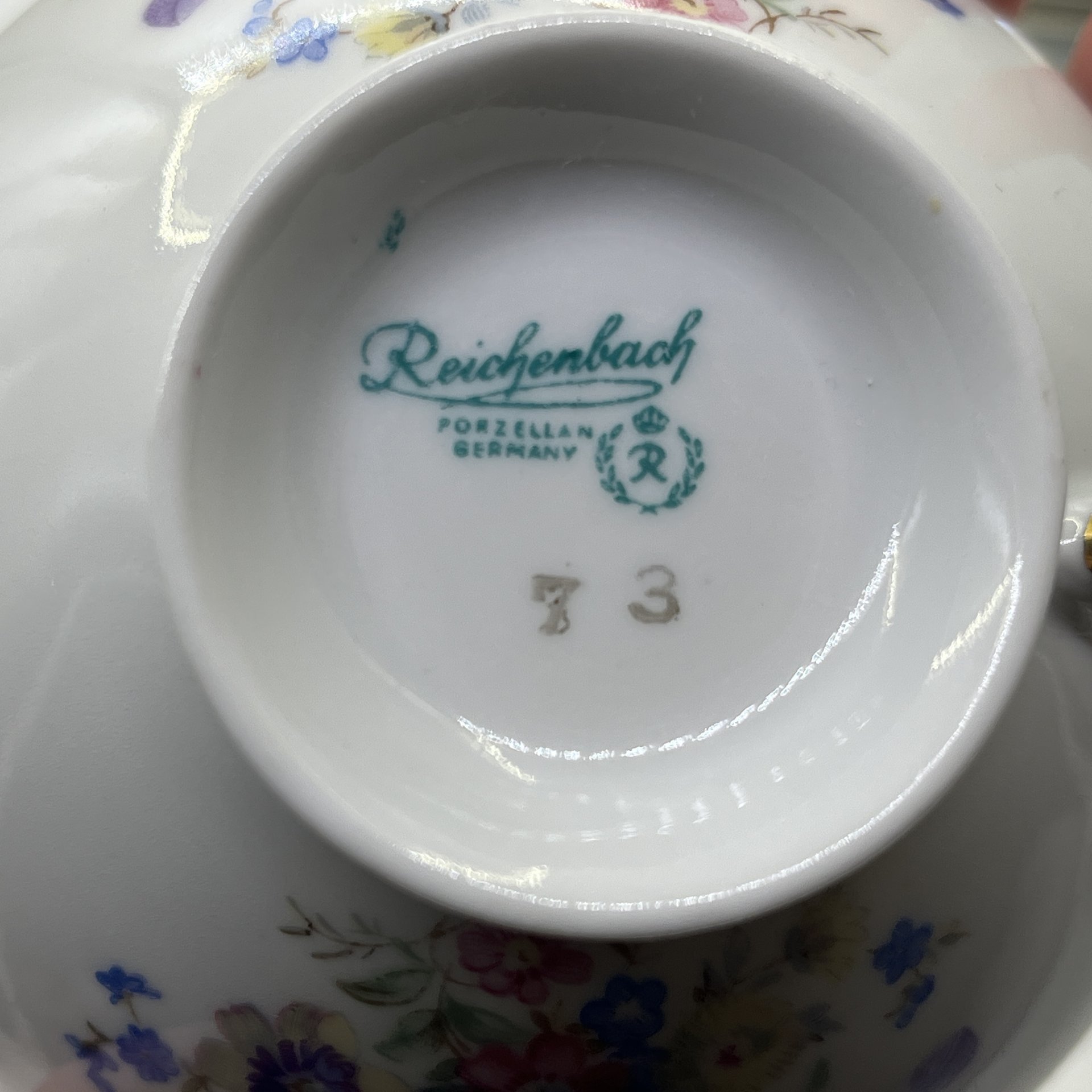 Чайная пара с цветочным декором, фарфор, деколь, золочение, Reichenbach (Райхенбах), Германия, 1949-1969 гг.