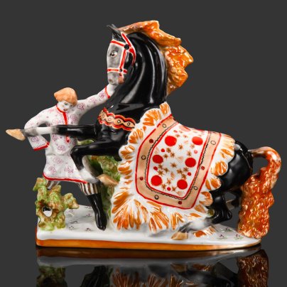 Статуэтка (фрагмент триптиха) "Конек-Горбунок", автор С.М. Орлов, фарфор, роспись, люстр, Дмитровский фарфоровый завод (ДФЗ Вербилки), Дмитровский фарфоровый завод (ДФЗ Вербилки)