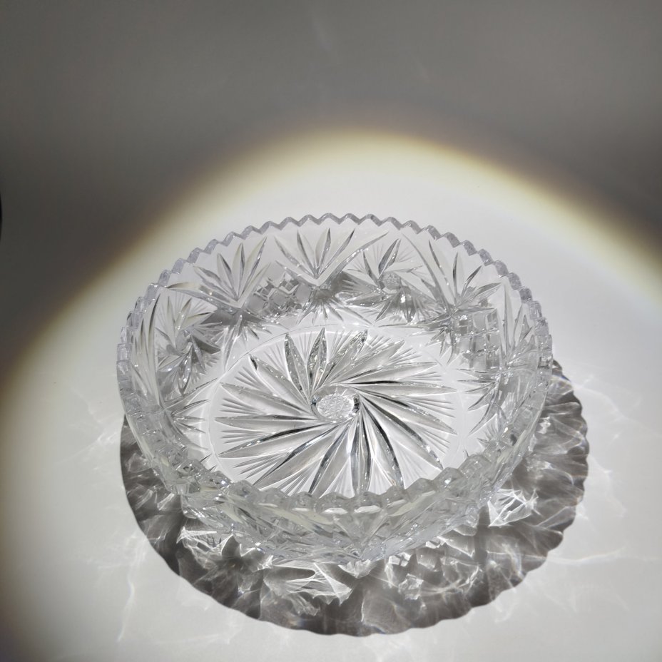 Салатник с резным декором, хрусталь, гранение, СССР, 1970-1980 гг.